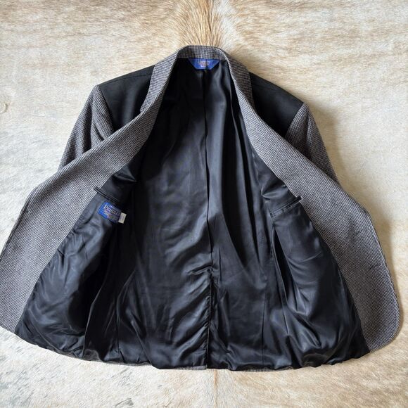 Pendleton Blazer Men 42 Wool Tweed Houndstooth Elbow Patch Western Sport Coat - Picture 14 of 16